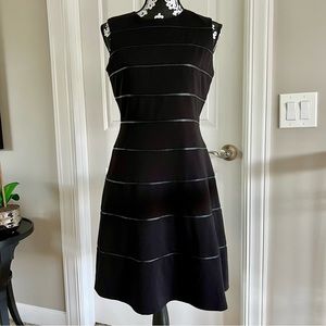 Calvin Klein | Fit and Flare Dress with Faux Leather Stripe Detail, Black Size 8